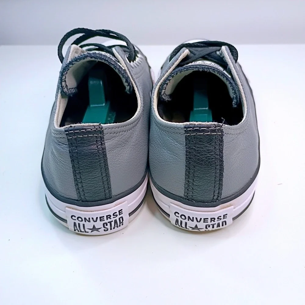 Converse Chuck Taylor All Star Low Top Grey Black Leather‎ Sneakers Womens 8.5